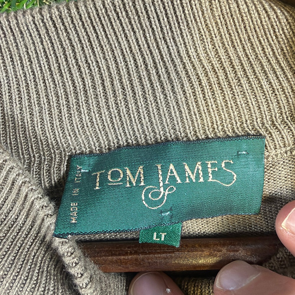 Tom James Mens Mock Neck Sweater Large Tall LT Brown Cotton Modal Made in Italy - Picture 2 of 7